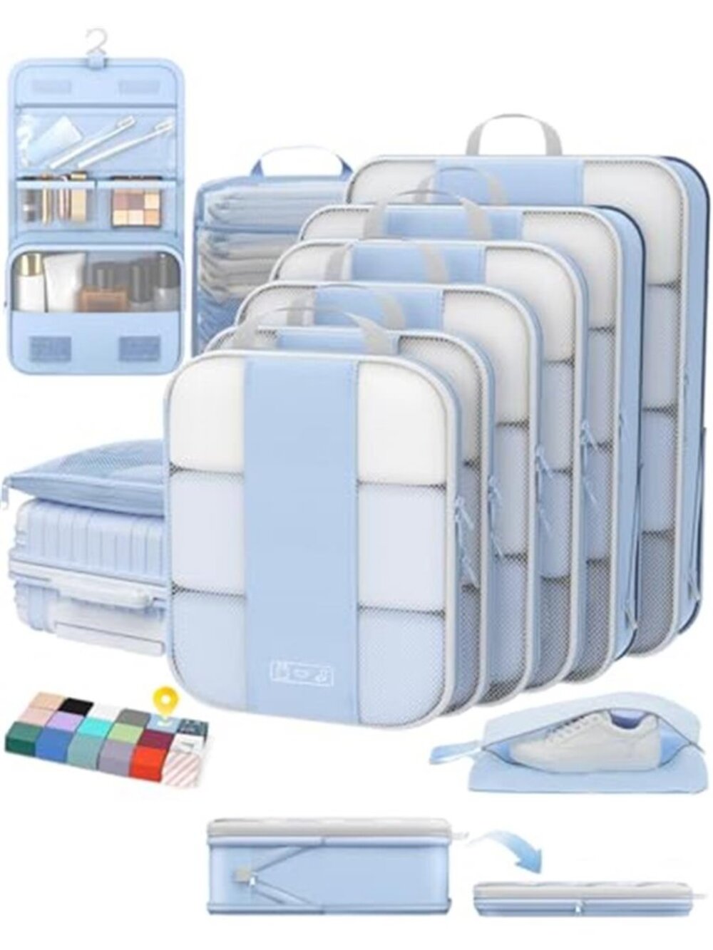Compression Packing Cubes Travel Organizer Set Luggage Storage Bags 10Pc